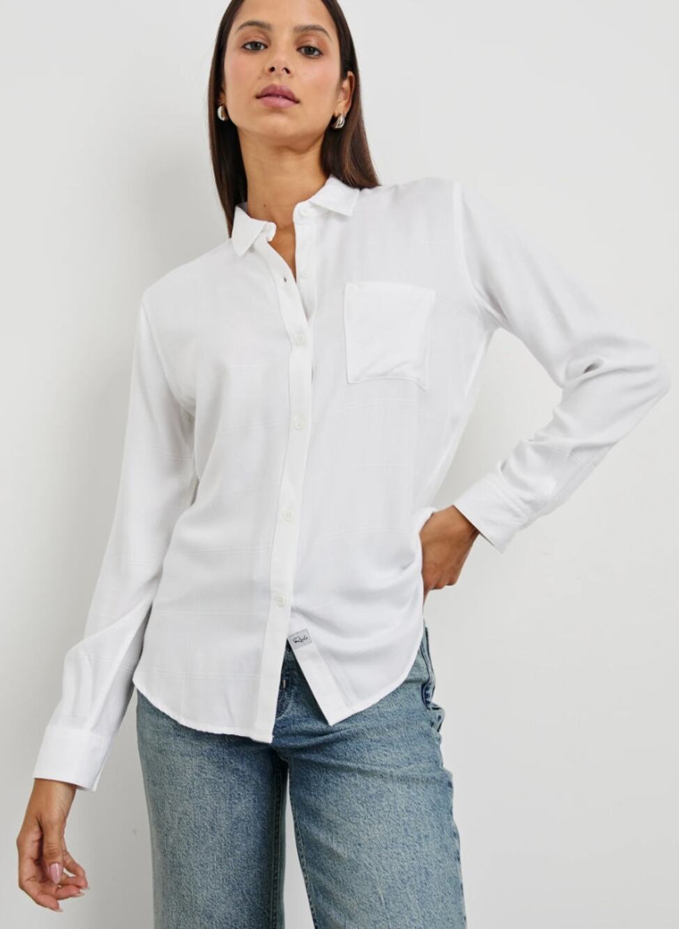 RAILS Hunter Button Down Shirt Solid White Ivory Check Medium Top Long Sleeve